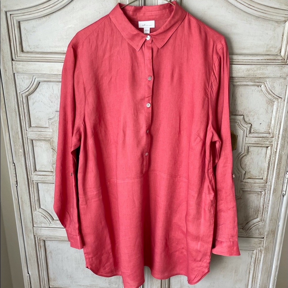 J Jill Linen Pink Tab-Sleeve Tunic